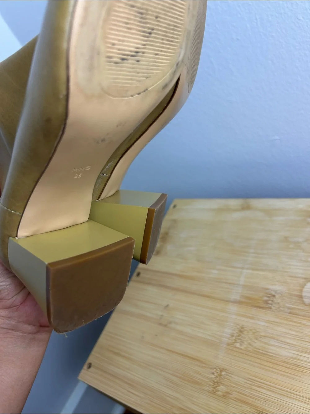 Mango Squared Toe Leather Ankle Boots Size 36 Women's Block Heel butter yellow